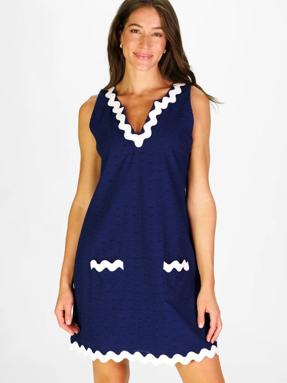 NWT Duffield Lane Ric Rac Grand Dress in Navy Eyelet--XL